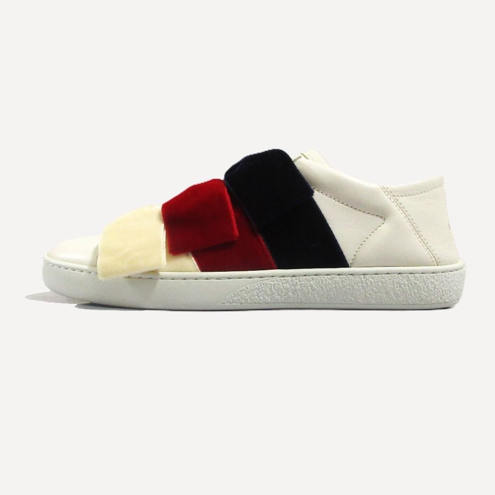 Gucci Ribbon Bee Low Cut Slip on Sneakers 36.5 White Red Navy — view 3