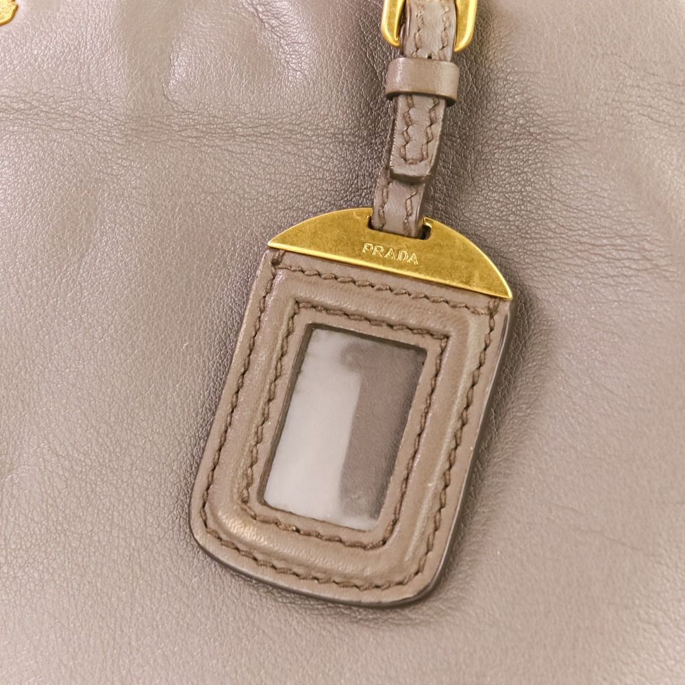 Prada Logo Leather 2-Way Tote Shoulder Bag Grey Greige — view 7