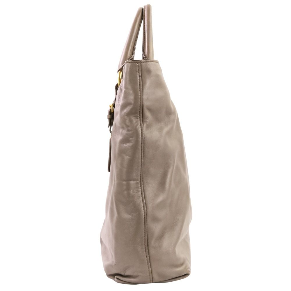 Prada Logo Leather 2-Way Tote Shoulder Bag Grey Greige — view 3