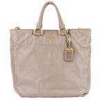 Prada Logo Leather 2-Way Tote Shoulder Bag Grey Greige — view 2