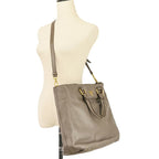 Prada Logo Leather 2-Way Tote Shoulder Bag Grey Greige — view 8