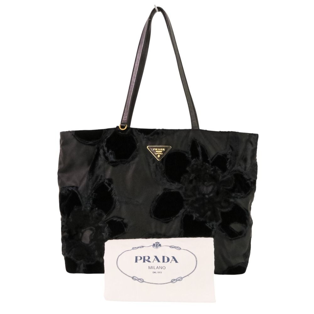 Prada Velvet Flower Nylon Tote Black — view 8