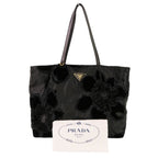 Prada Velvet Flower Nylon Tote Black — view 8