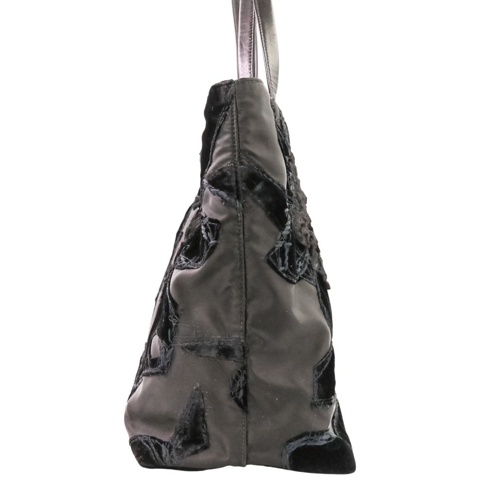 Prada Velvet Flower Nylon Tote Black — view 3