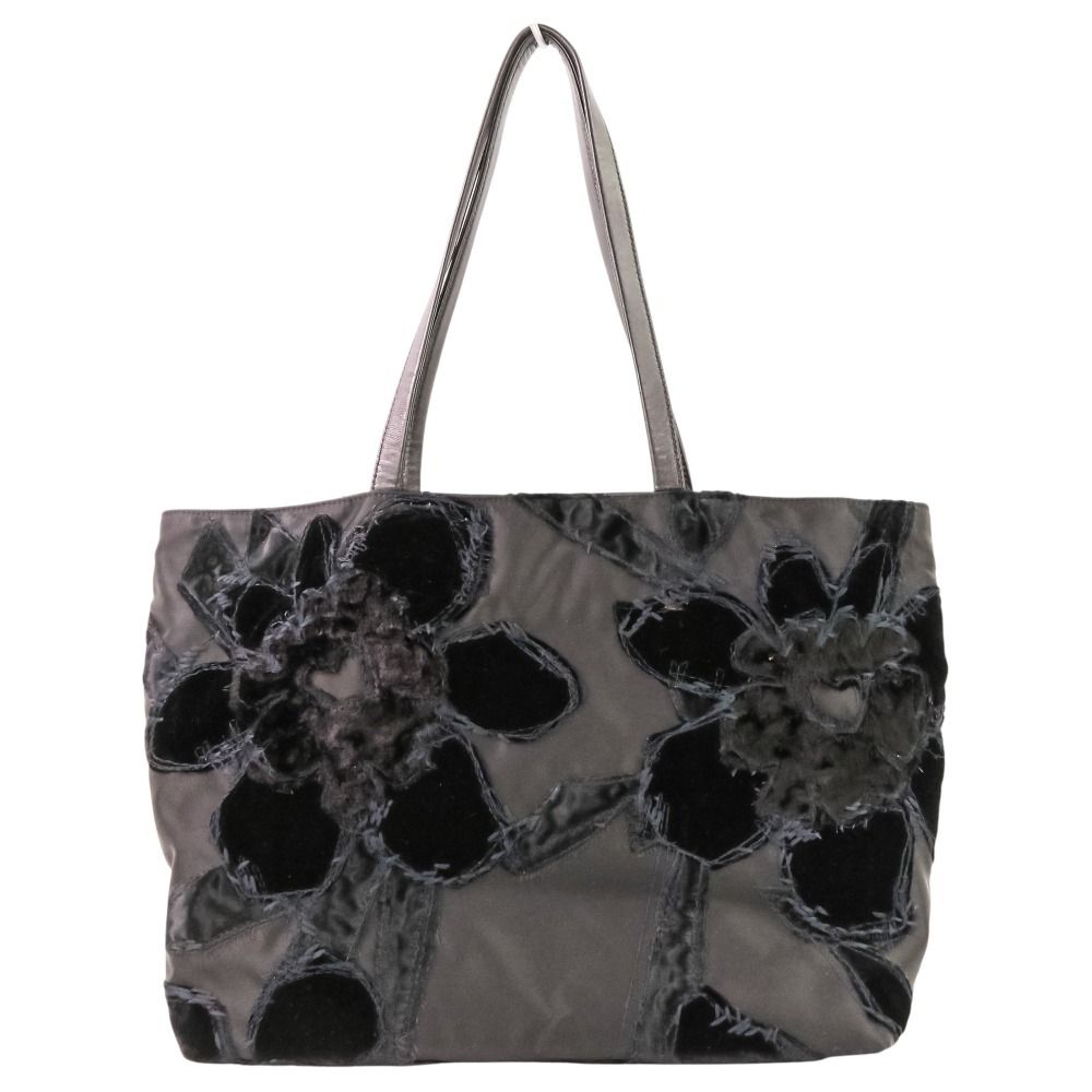 Prada Velvet Flower Nylon Tote Black — view 2