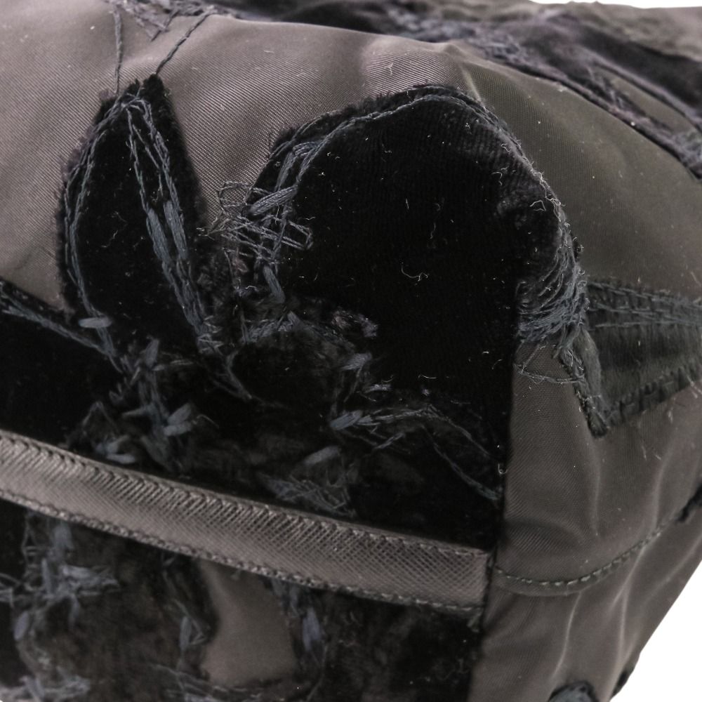 Prada Velvet Flower Nylon Tote Black — view 9
