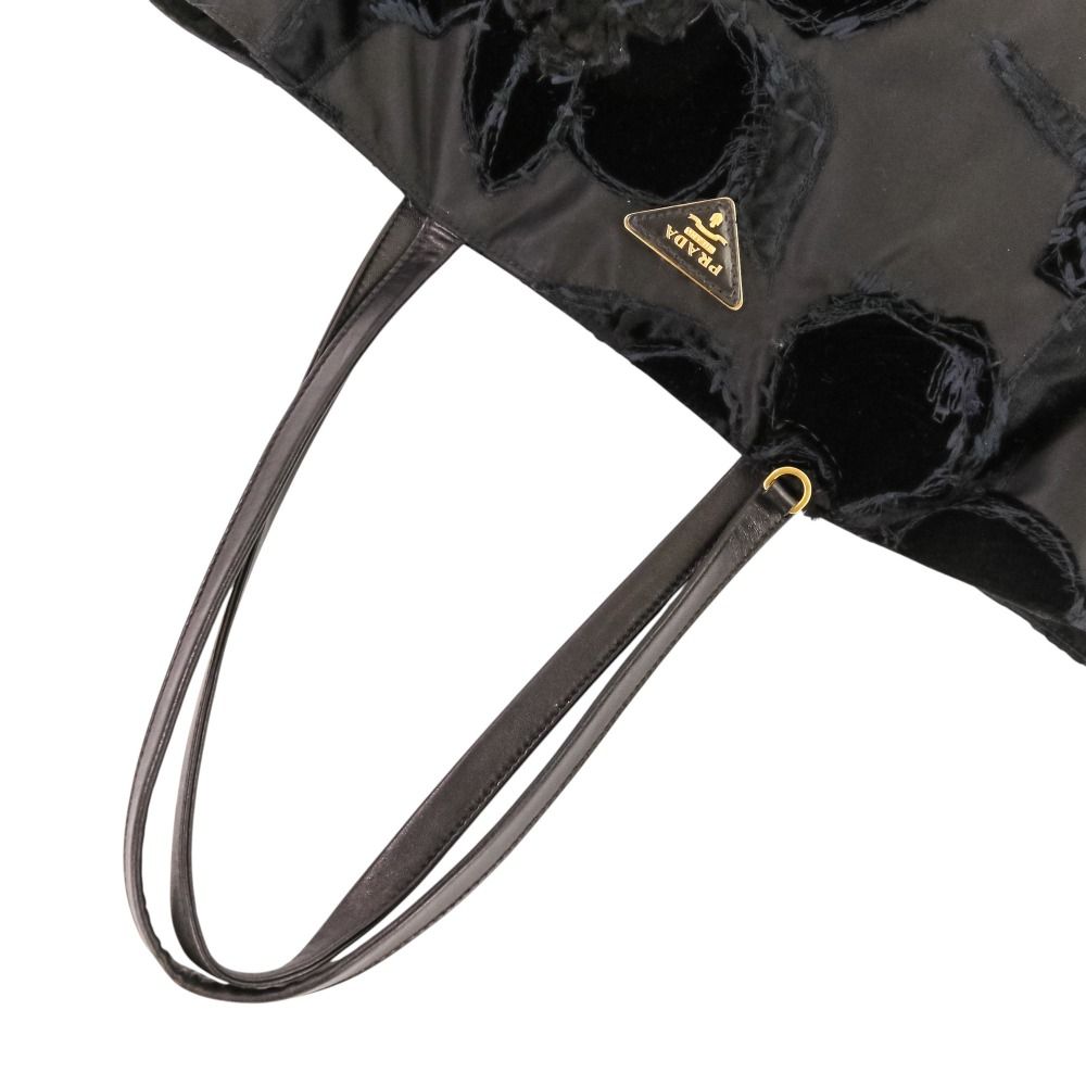 Prada Velvet Flower Nylon Tote Black — view 5