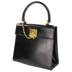 Celine Leather Chain Lock Handbag 2-Way Shoulder Black — view 2