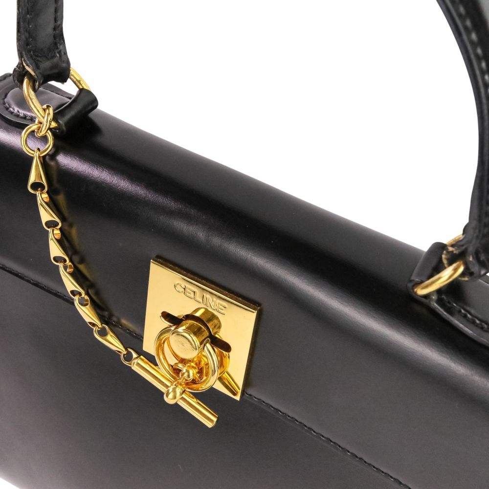 Celine Leather Chain Lock Handbag 2-Way Shoulder Black — view 8