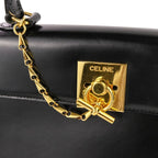Celine Leather Chain Lock Handbag 2-Way Shoulder Black — view 6
