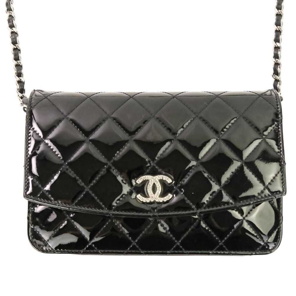 Chanel Brilliant Patent Quilted Chain Wallet Black — view 2