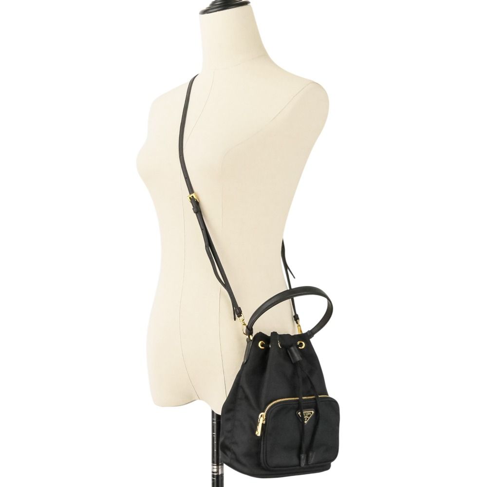 Prada Duet Drawstring Nylon Shoulder Bag Black — view 9