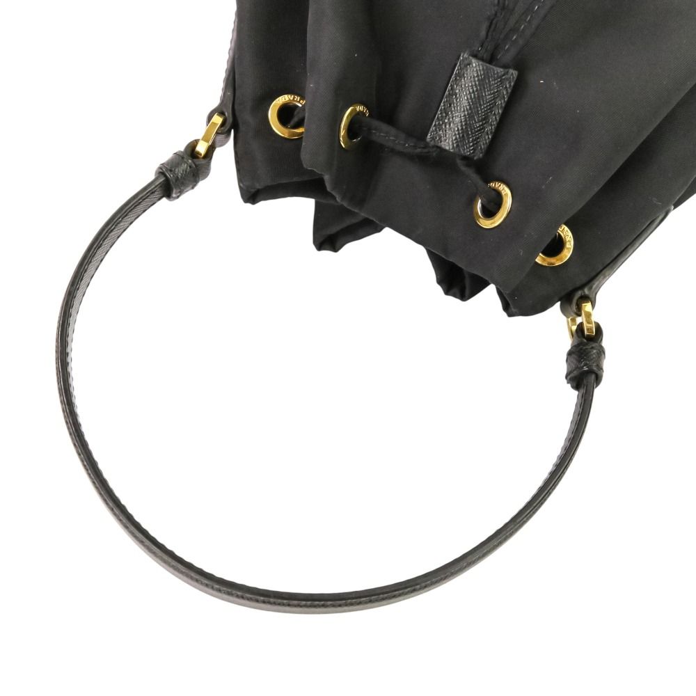 Prada Duet Drawstring Nylon Shoulder Bag Black — view 6