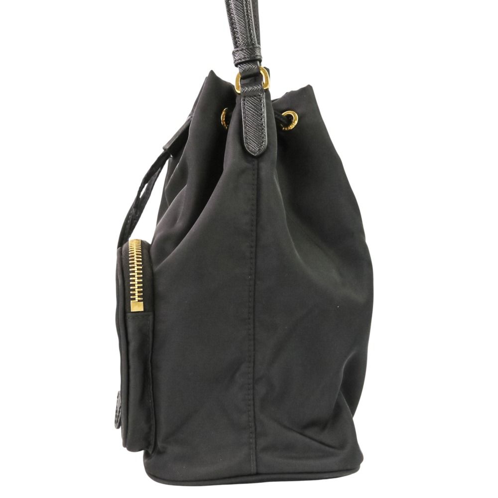 Prada Duet Drawstring Nylon Shoulder Bag Black — view 3