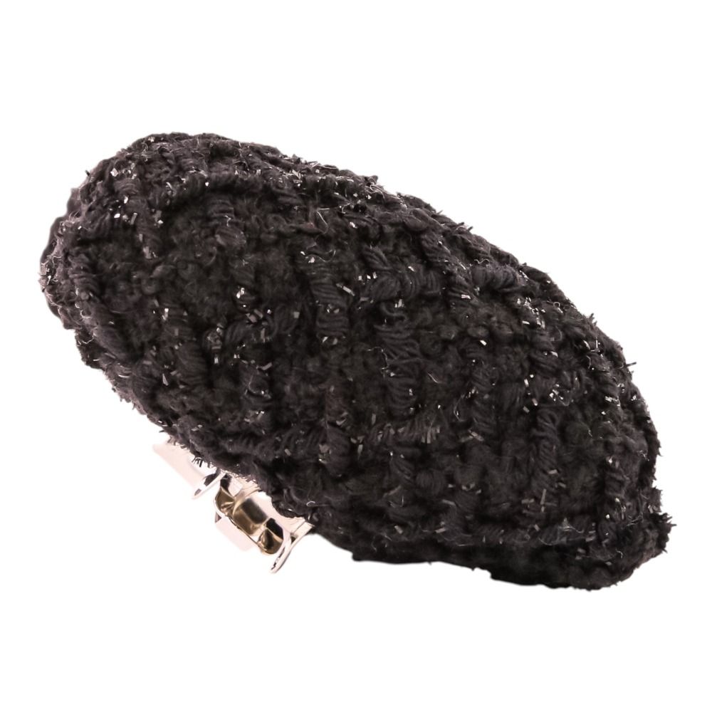 Chanel CC Logo Ribbon Tweed Barrette Black — view 7