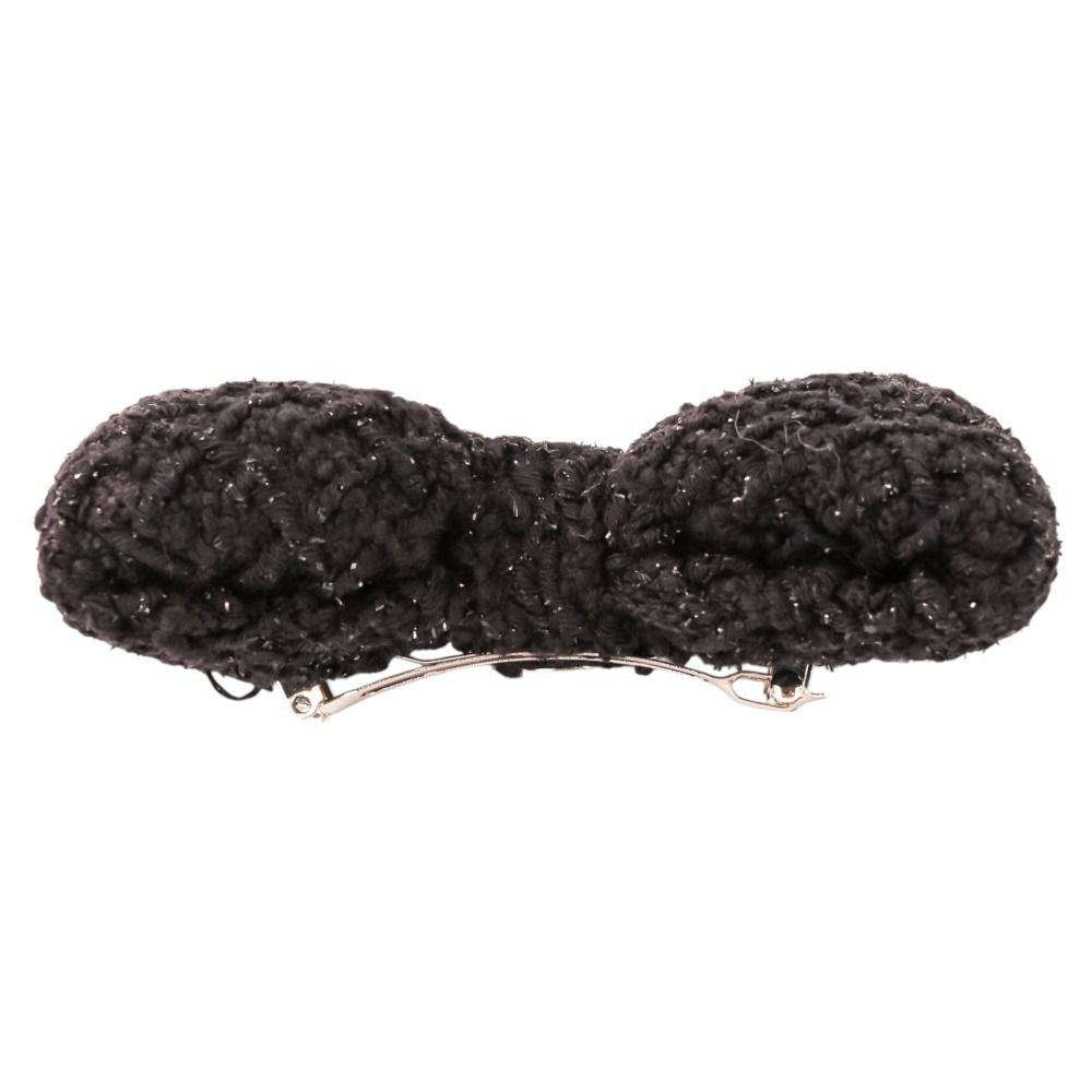 Chanel CC Logo Ribbon Tweed Barrette Black — view 6