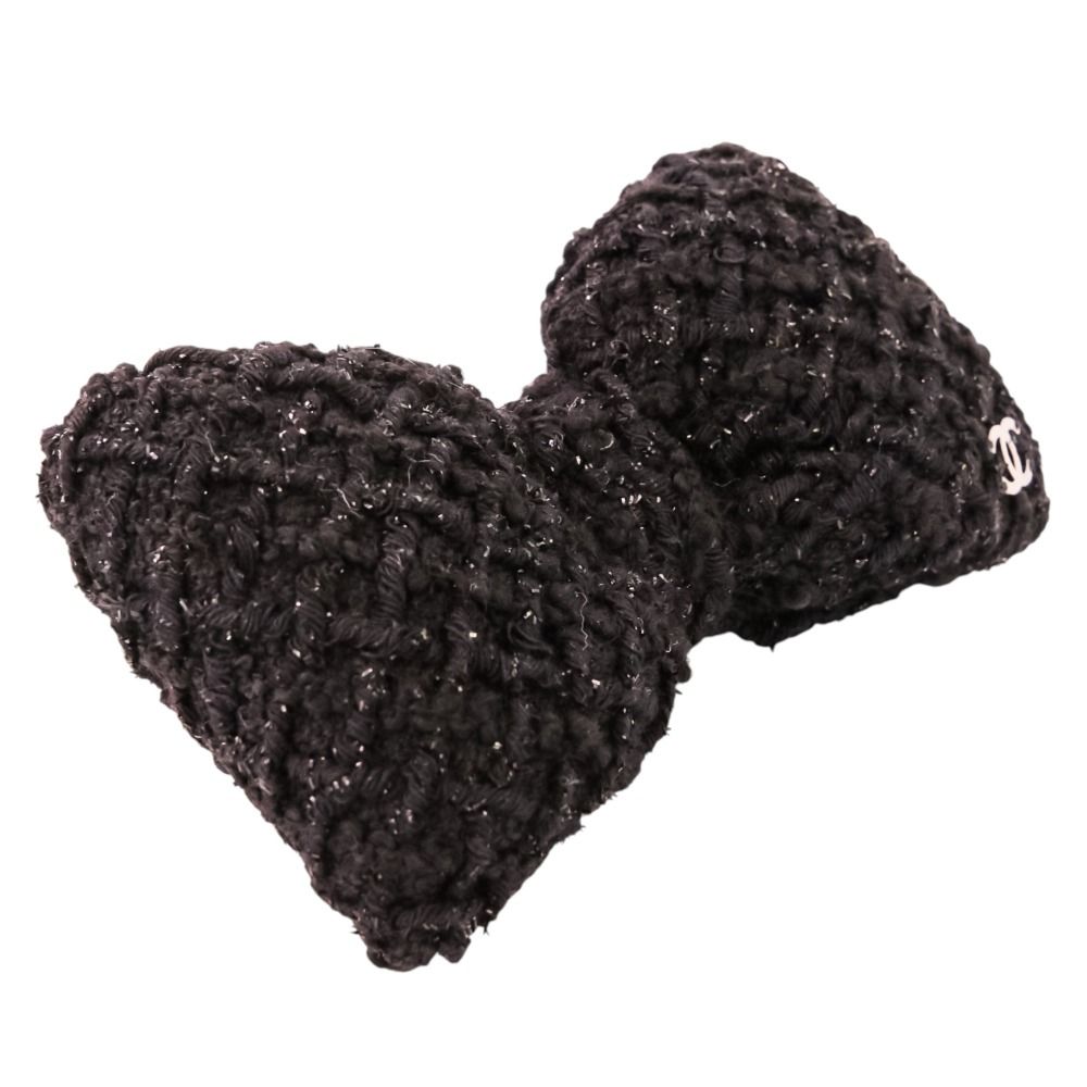 Chanel CC Logo Ribbon Tweed Barrette Black — view 5