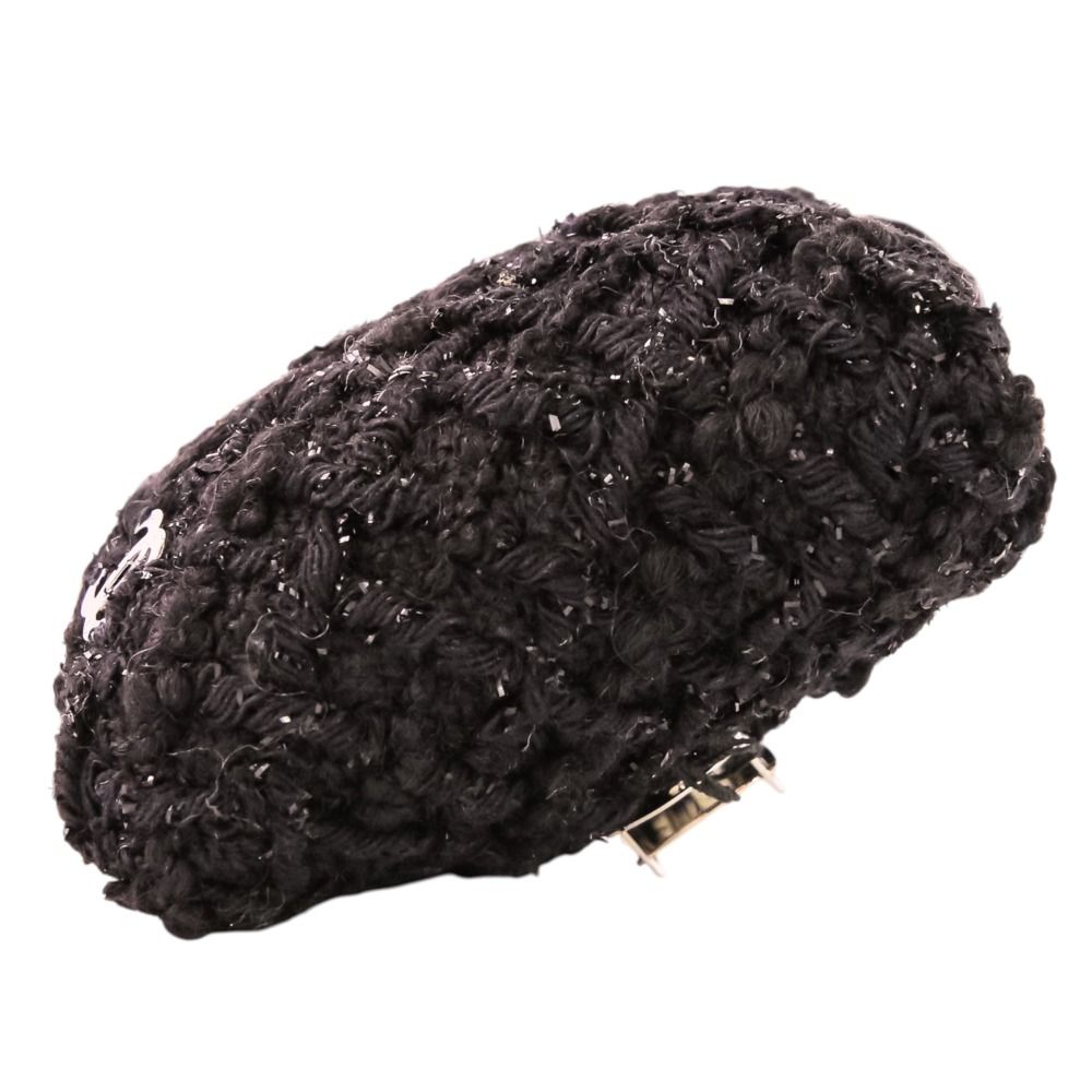 Chanel CC Logo Ribbon Tweed Barrette Black — view 9