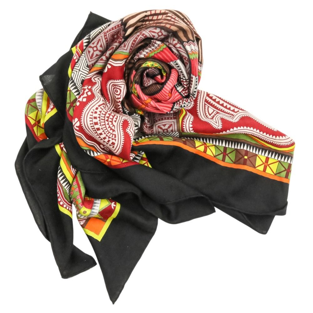 Hermes Cent Plis Des Miao Carre Geant 140 Cashier Large Shawl Black Red — view 7