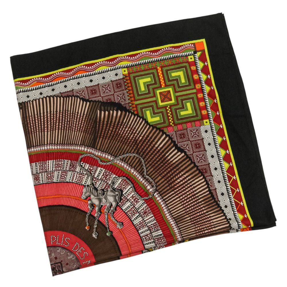 Hermes Cent Plis Des Miao Carre Geant 140 Cashier Large Shawl Black Red — view 3