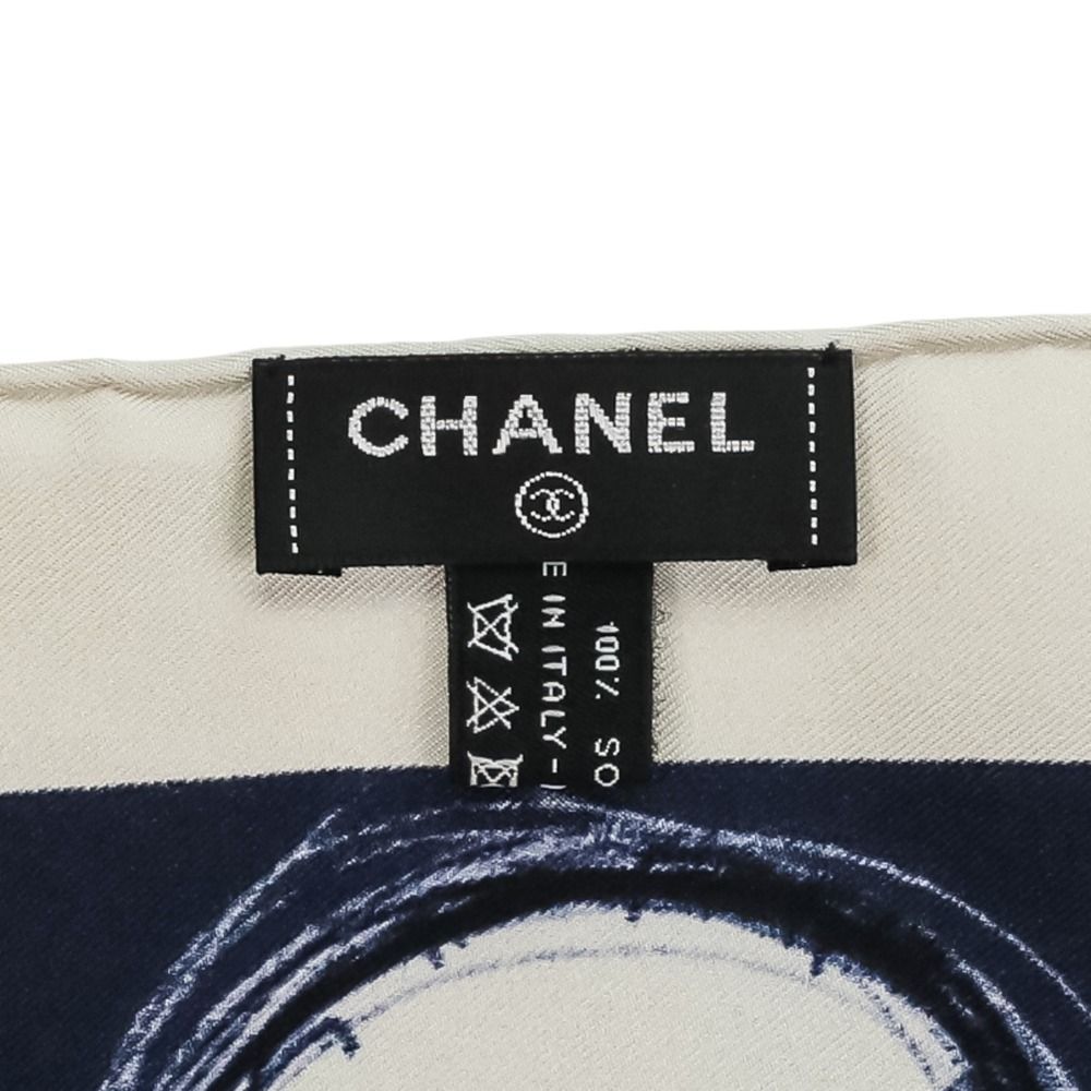 Chanel 17K CC Logo Planet Silk Scarf Ivory Navy — view 8
