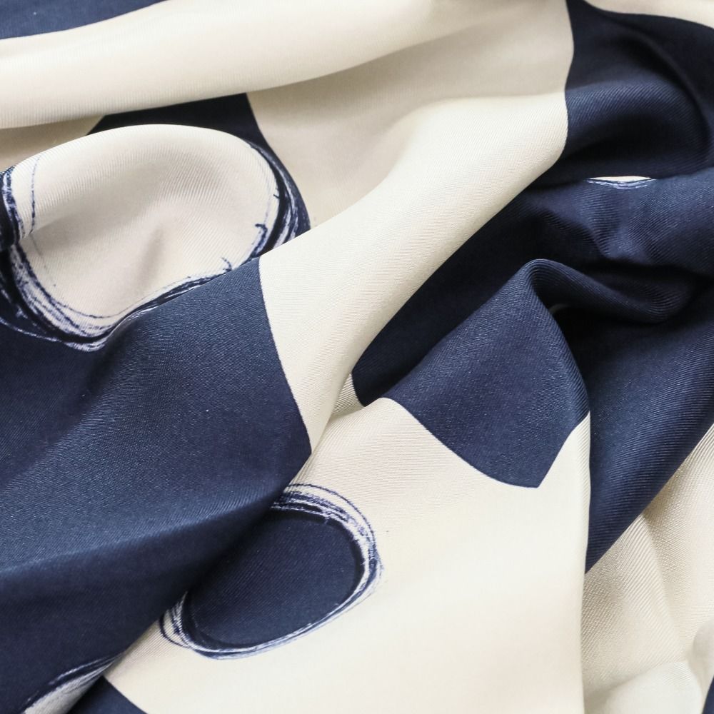 Chanel 17K CC Logo Planet Silk Scarf Ivory Navy — view 6