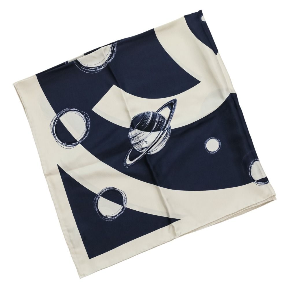 Chanel 17K CC Logo Planet Silk Scarf Ivory Navy — view 4