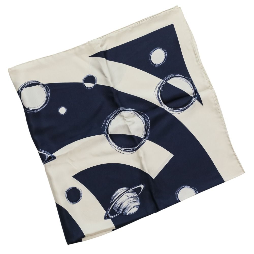 Chanel 17K CC Logo Planet Silk Scarf Ivory Navy — view 2