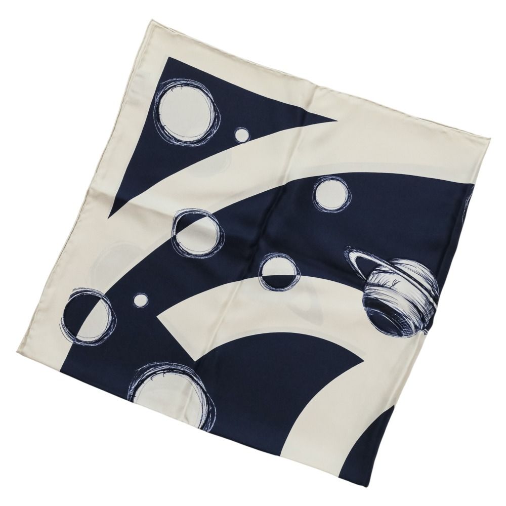 Chanel 17K CC Logo Planet Silk Scarf Ivory Navy — view 3