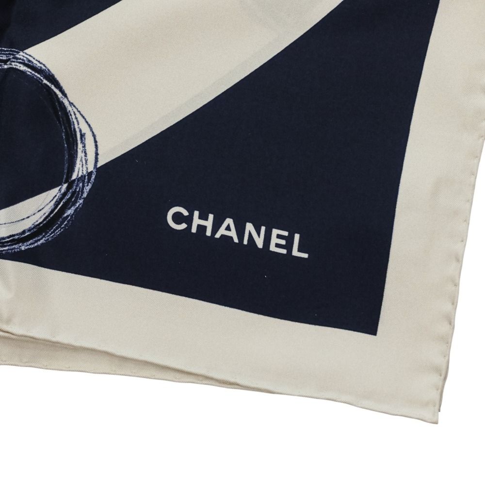 Chanel 17K CC Logo Planet Silk Scarf Ivory Navy — view 7