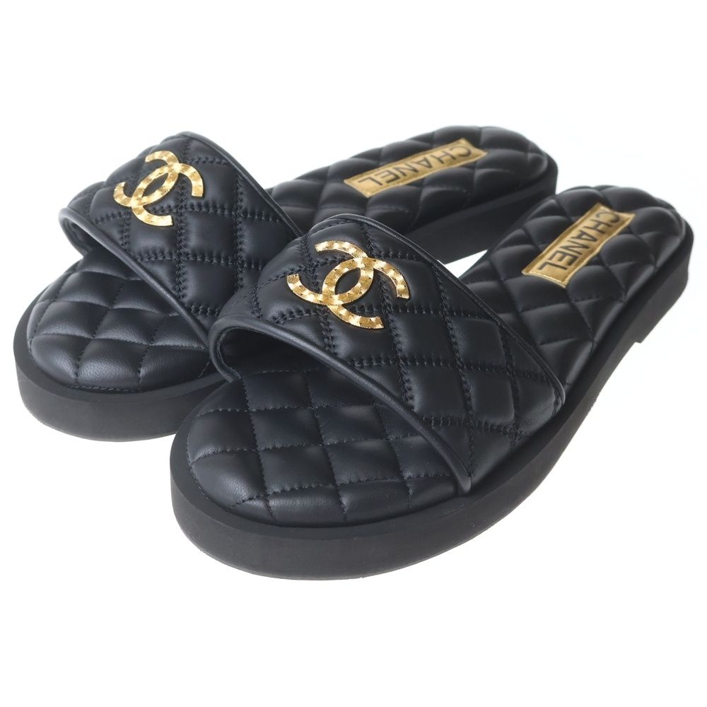 Chanel Metiers D'art Collection Lambskin CC Logo Flat Sandals Black — view 2
