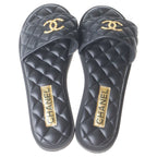 Chanel Metiers D'art Collection Lambskin CC Logo Flat Sandals Black — view 4