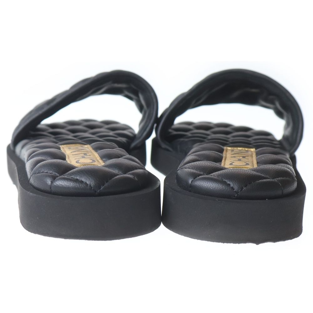 Chanel Metiers D'art Collection Lambskin CC Logo Flat Sandals Black — view 3