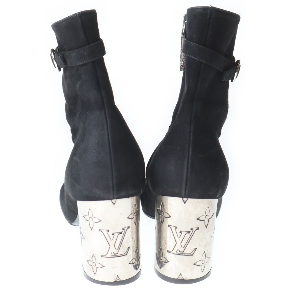 Louis Vuitton Monogram Metal Heel Side Zip Suede Leather Ankle Boots Black — view 3