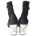 Louis Vuitton Monogram Metal Heel Side Zip Suede Leather Ankle Boots Black — view 3