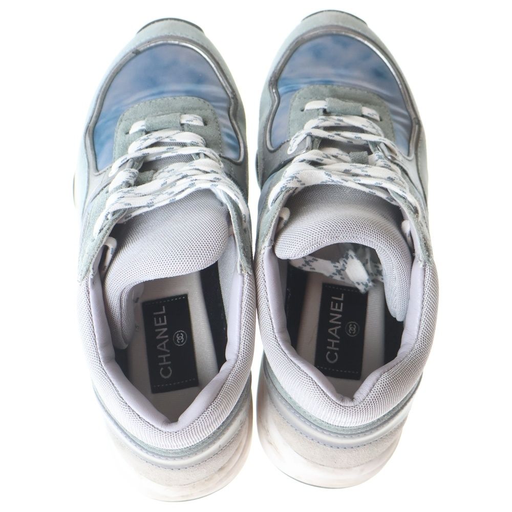 Chanel CC Logo Suede Leather Low Cut Sneakers Gray Blue Grey-blue — view 4