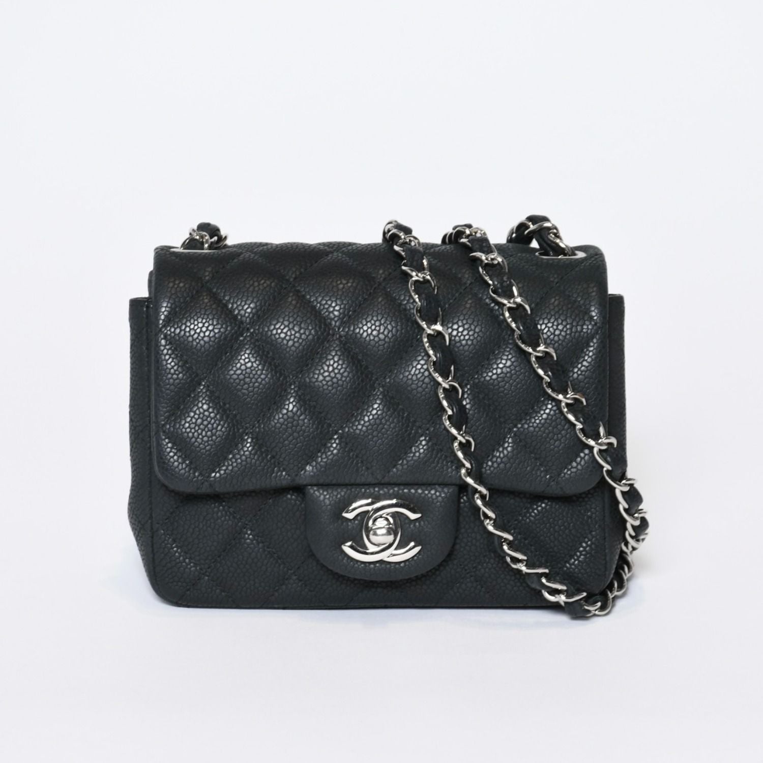 Chanel Mini Quilted 17 Chain Shoulder Bag CC Logo Caviar Leather Black