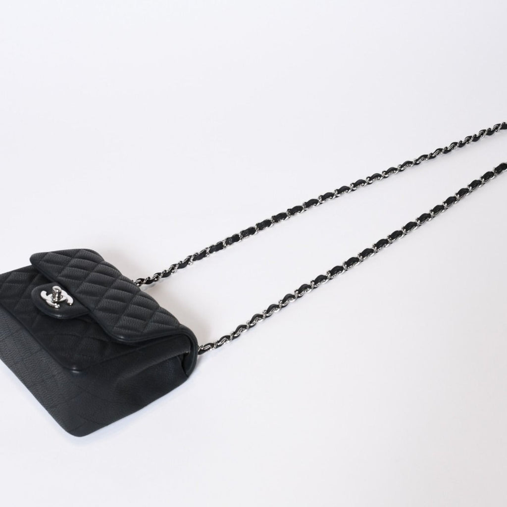 Chanel Mini Quilted 17 Chain Shoulder Bag CC Logo Caviar Leather Black — view 4