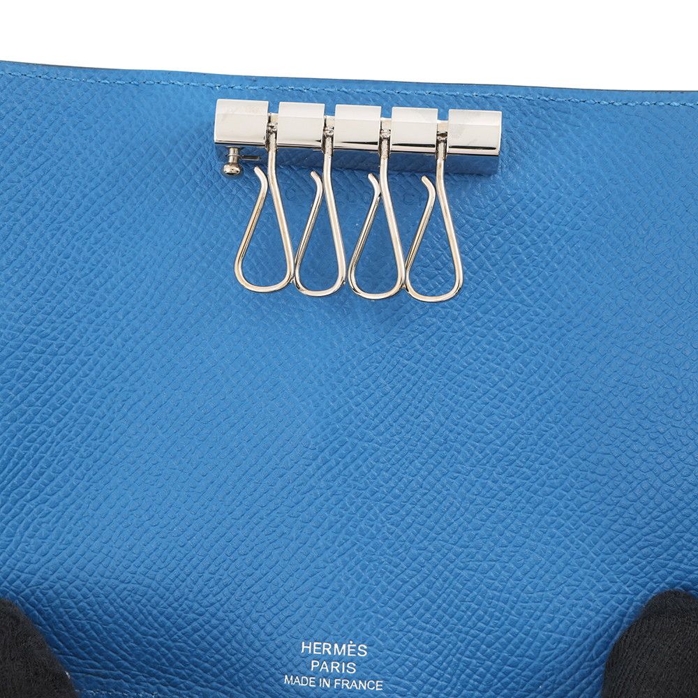 Hermes 4 Key Case Bearn Blue Elige Silver Epsom Holder Zelige — view 5
