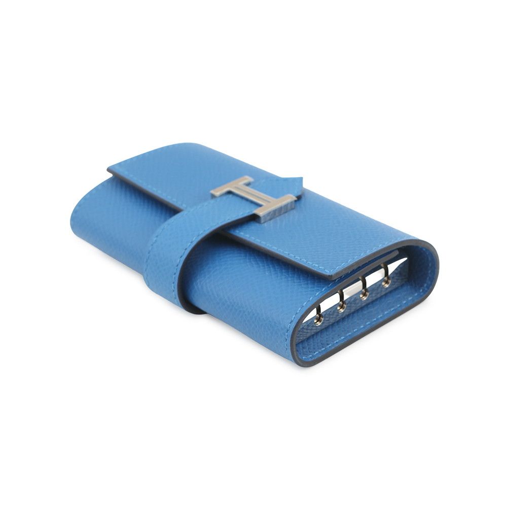 Hermes 4 Key Case Bearn Blue Elige Silver Epsom Holder Zelige — view 2