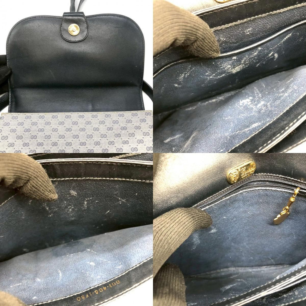 Gucci 001 406 Micro GG Shoulder Bag Leather Navy Vintage — view 9