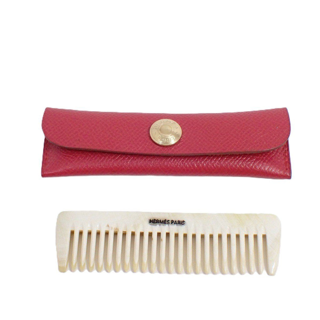 Hermes Comb Buffalo Horn Red Leather Hat Beige White — view 5