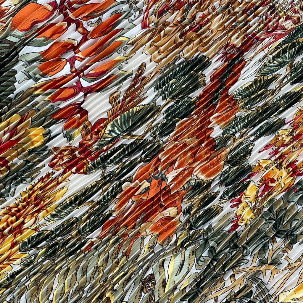 Hermes Scarf Pleated Silk Plant All Over Pattern Brown — view 6