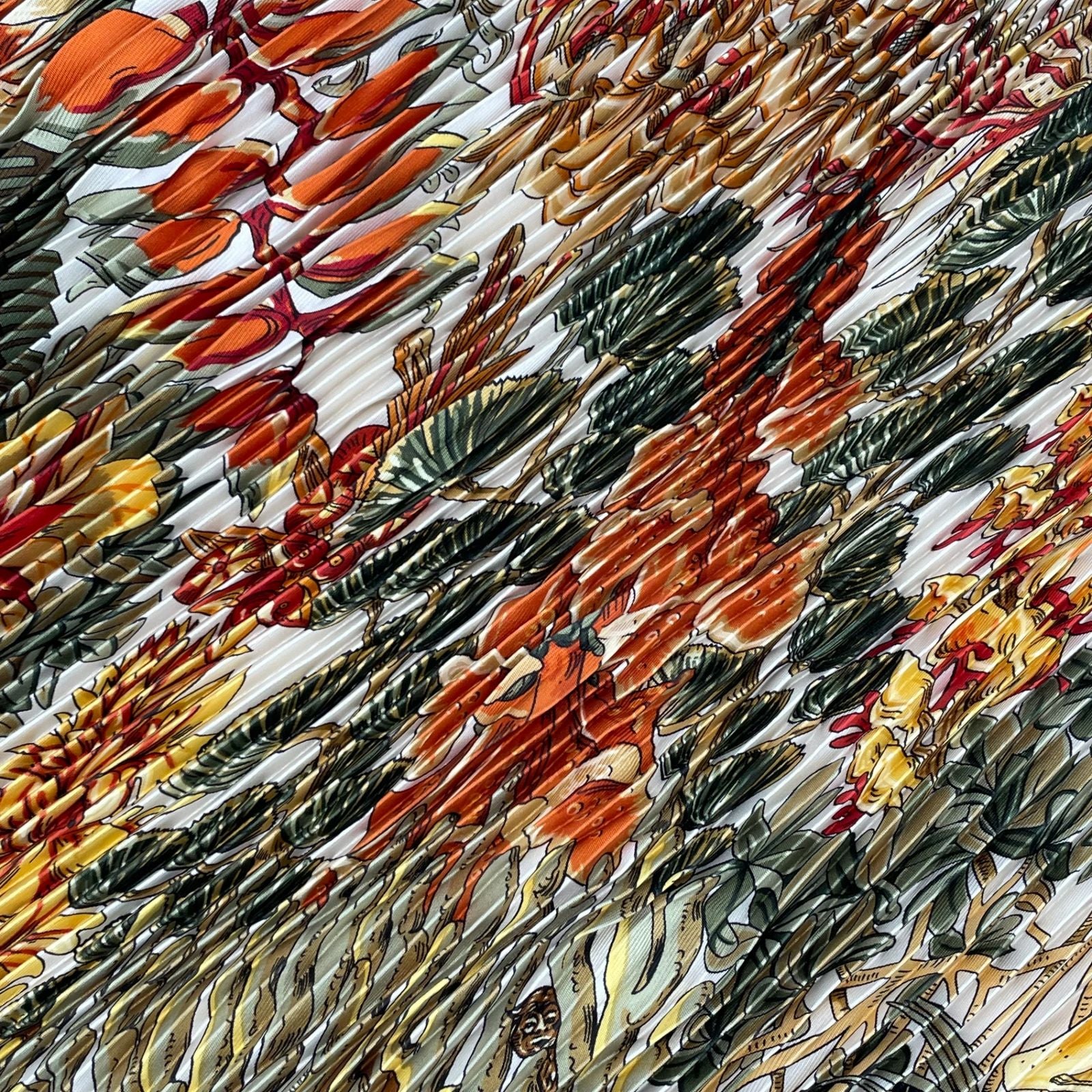 Hermes Scarf Pleated Silk Plant All Over Pattern Brown — view 6