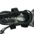 Chanel Sandals Wedge Sole Leather Ankle Strap Logo 38.5 Black — view 7