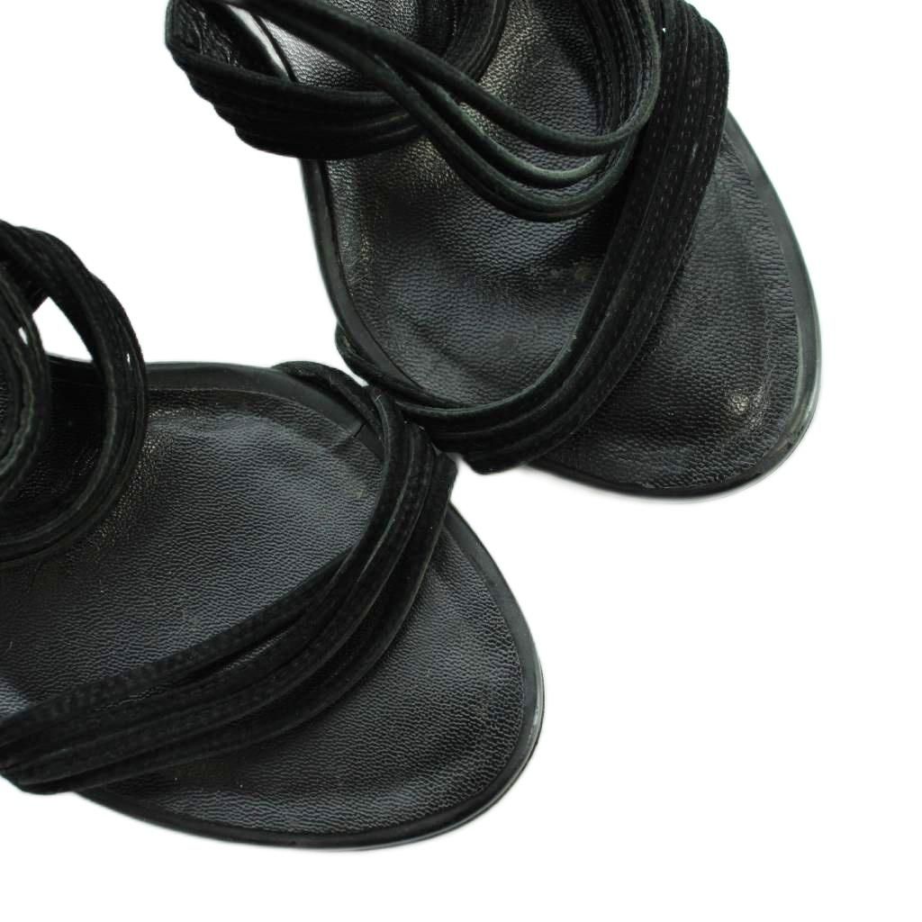 Chanel Sandals Wedge Sole Leather Ankle Strap Logo 38.5 Black — view 3