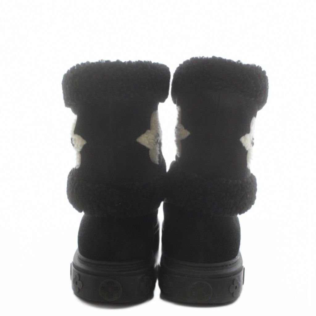 Louis Vuitton Snowdrop Flat Ankle Boot LV Logo Short Boots 36.5 Black — view 3
