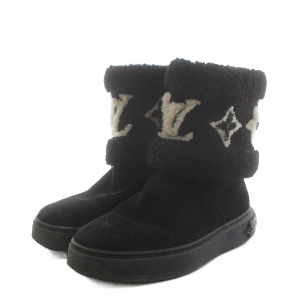 Louis Vuitton Snowdrop Flat Ankle Boot LV Logo Short Boots 36.5 Black — view 2