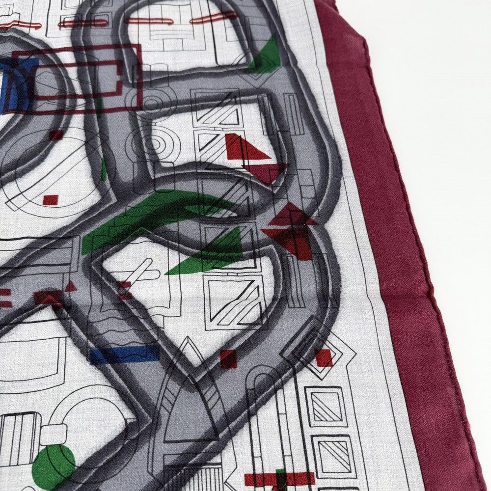 Hermes Scarf Rectangular Prime Shawl Cashmere Silk Gray Red Black — view 5