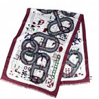 Hermes Scarf Rectangular Prime Shawl Cashmere Silk Gray Red Black — view 3